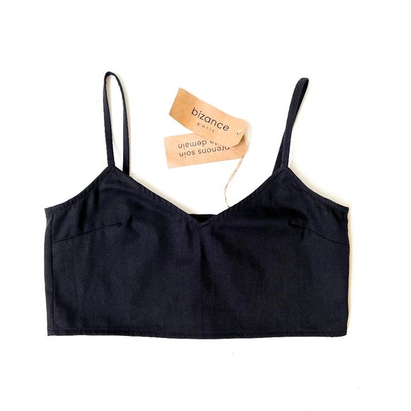 NWT bizance paris organic cotton crop top w/back button detail M - Picture 3 of 8